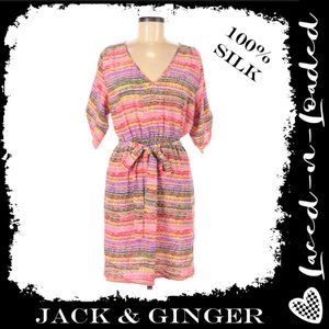 Jack & Ginger Silk Dress Colorful Pattern Pockets